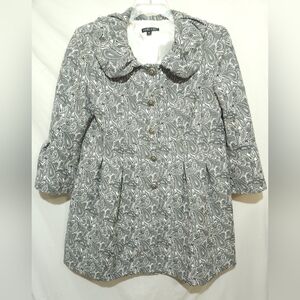 Boho Chic Coat Jacket Paisley Peplum Womens Sz 10 Gray White Damask Made USA NY
